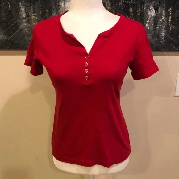 Karen Scott  Red Women's  Henley Top Size XS - Picture 1 of 6